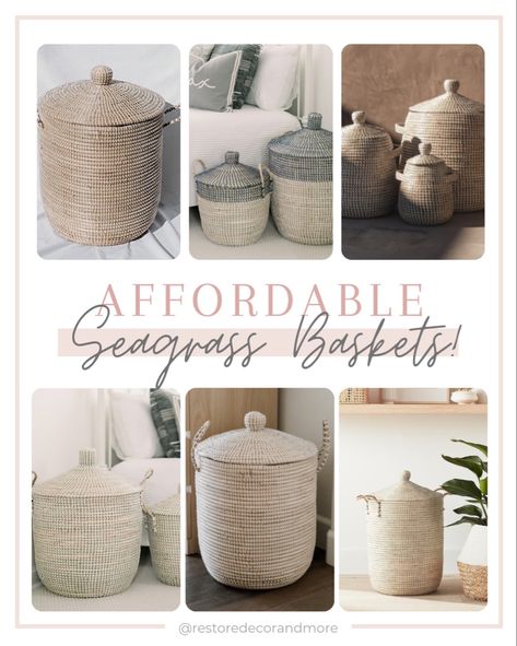 Large Toy Storage Baskets, Serena And Lily Baskets, Large Storage Baskets With Lids, Round Wicker Laundry Basket, Diy Basket With Lid, Serena And Lily Home, Rattan Basket Decor, La Jolla Basket, Storage Interior Design