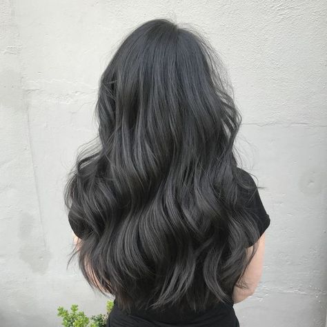 Ash Grey Black Hair, Gray Black Hair Color, Dark Grey Black Hair, Dark Ash Brown Dimensional Hair, Charcoal Gray Hair Color, Dark Grey Hair Color Ideas, Charcoal Grey Hair Color, Black Gray Hair Color, Dark Ash Black Hair