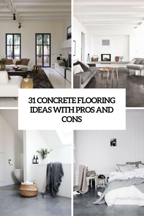 31 Concrete Flooring Ideas With Pros And Cons Interior Concrete Floors Living Room, Industrial Flooring Concrete, Concrete Floor Living Room Decor, Concrete Flooring In Kitchen, Concrete Flooring In Bathroom, Cement Floor Interior, Concrete Floors Decor, Stained Concrete Floors Interior, Living Rooms With Concrete Floors