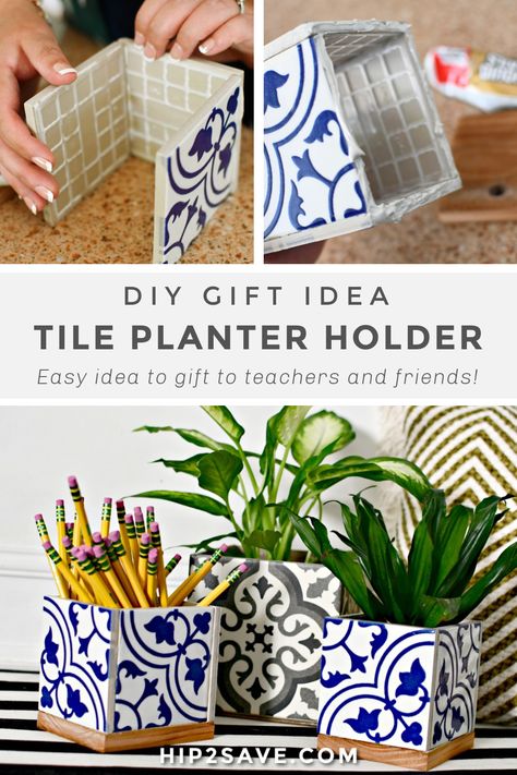 Tile Planter, Ceramic Tile Crafts, Leftover Tile, Whimsical Diy, Planter Holder, Diy Planter, Diy Planter Box, Tile Crafts, Diy Tile