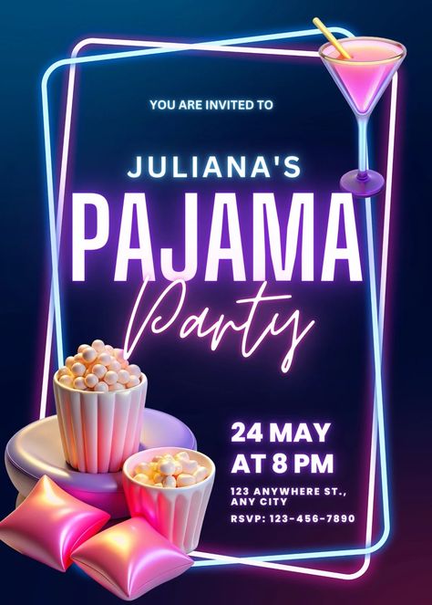 Шаблони Pyjamas Birthday Party, Movie Night Pajama Party, Pajamas Party Theme, Adult Pajamas Party Invitations, Pajama Party Invitations Template, Pj Party Invitations, Pj Birthday Party For Adults, Pajama Party Flyer, Pyjama Party Ideas Adults