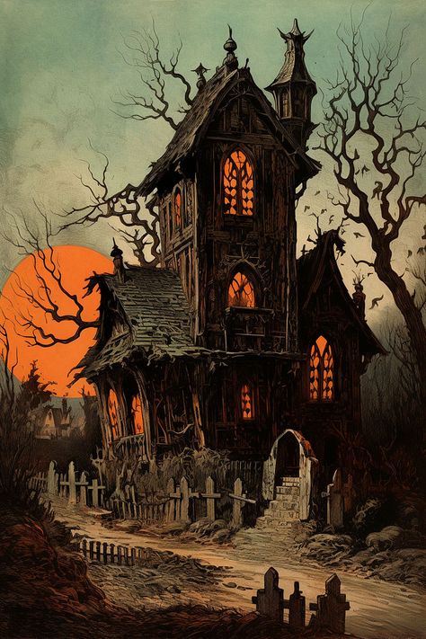 Haunted House Pictures, Haunted House Clipart, Queen Of Halloween, Helloween Wallpaper, Vintage Halloween Art, Victorian Gothic Style, Days Until Halloween, Creepy Houses, House Clipart