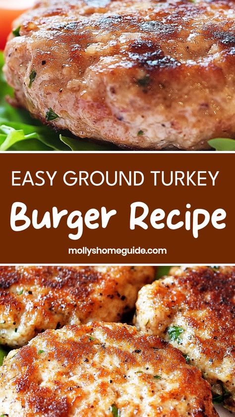 Looking for a healthier alternative to regular burgers? Try our delicious ground turkey burger recipe! Packed full of flavor and protein, these burgers are perfect for a quick and easy meal. You can customize them with your favorite toppings and serve them on a bun or over a salad for a lighter option. Whether you're grilling up some burgers for dinner or meal prepping for the week, these ground turkey burgers are sure to be a hit with the whole family. Ground Turkey Hamburgers, Turkey Burger Recipes No Breadcrumbs, Turkey Burger Wrap, Best Turkey Burger Recipe Homemade, Best Turkey Burgers Ever, Easy Recipe With Ground Turkey, How To Make Turkey Burgers, Low Sodium Turkey Burgers, Ground Turkey Burgers Recipes