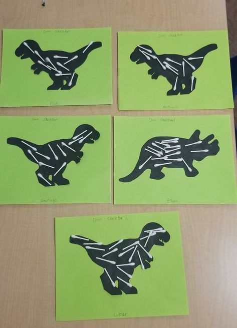 Today we talked about Dinosaur's Skeleton and made a dino's skeleton craft using Q-Tips. Dino Projects Preschool, Dinosaur Theme Art Preschool, Preschool Fossil Activities, Dino Fine Motor Activities, Dino Art For Preschool, Dinosaur Activity Kindergarten, Preschool Dinosaurs Crafts, Dino Activities For Kindergarten, Danny And The Dinosaur Activities