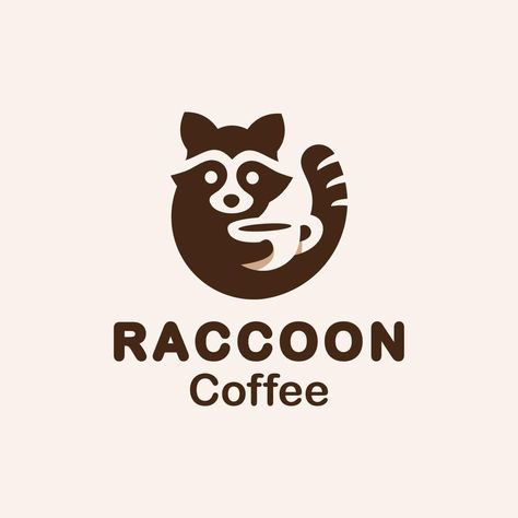 logo design raccoon with coffee mug and stylish vector illustration Cozy Logo Ideas, Raccoon Logo Design, Cute Raccoon Illustration, Logo Illustration Design Ideas, Logo Animal Design, Coffee Shop Logo Design Ideas, Raccoon With Coffee, Logo Coffee Design, Print Company Logo