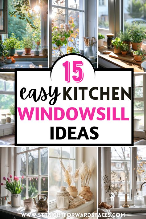 15 Easy Ideas for Kitchen Window Sills That Are Stylish Decor On Sides Of Window, Kitchen Window Ledge Decor Over Sink, Best Plants For Kitchen Window, Kitchen Bay Window Ideas Decor, Modern Window Sill Ideas, Kitchen Windowsill Decor Over Sink, Kitchen Window Ledge Decor, Kitchen Window Sill Ideas Decoration, Kitchen Window Seal Decor