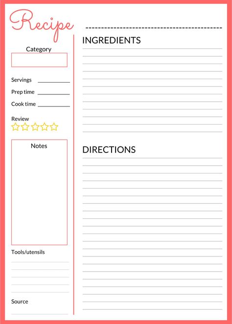 Recipes Printable Free Templates, How To Read A Recipe Worksheet, Cookbook Recipe Template, Recipe Paper Printable, Note Book Page Design, Cook Book Template Free Printable, Cookbook Template Printables Free, Recipe Blank Printable, Recipe Coloring Pages