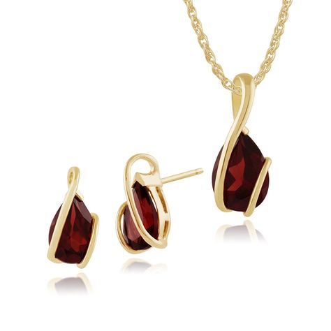 Gemondo 9ct Yellow Gold Garnet Wrapped Pear Stud Earrings and 45cm Necklace Set Single Stone Earrings Gold, Single Stone Earrings, 45cm Necklace, Stone Earrings Gold, Earrings Pendant, Yellow Gold Setting, Single Stone, Stone Studs, Earring Crafts