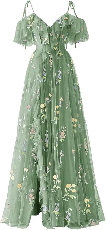 Dresses Fairy, Prom Dresses Corset, Tea Length Prom Dress, Long Flower Dress, Flower Prom Dress, Tulle Prom Dresses, Embroidery Tulle, Evening Party Gowns, Prom Dresses For Teens