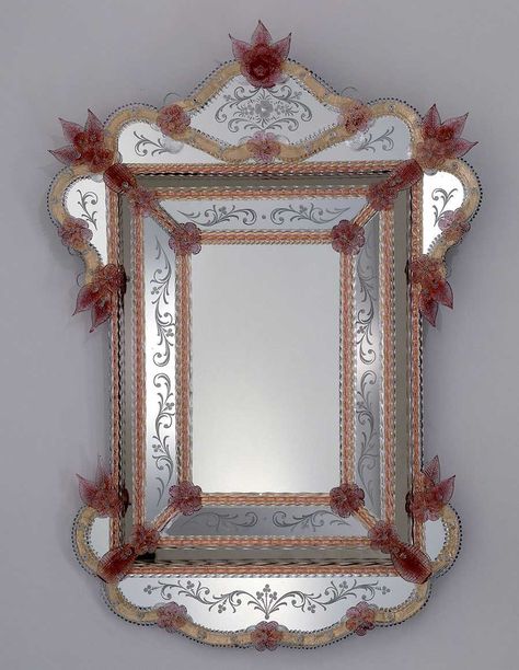 Venetian Glass Mirror, Murano Glass Mirror, Classic Mirror, Luxury Mirror, Colored Leaves, Glass Mirrors, Modern Mirror Wall, Elegant Mirrors, Red Mirror