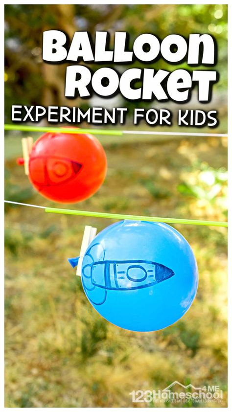 Ballon Science Experiments, Balloon Rocket Science Experiment, Balloon Racers Science, Ballon Rocket Experiment, Balloon Rocket Race, Transport Science Experiment, Physics For Preschoolers, 2nd Grade Stem Projects, Motion Activities For Preschool