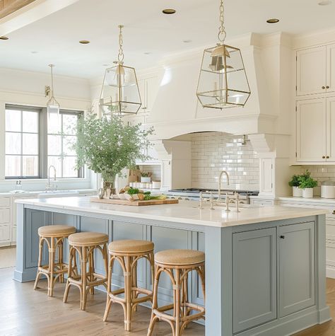 15 Coastal Kitchen Designs I Love — Suite Minded Kitchen Makeover Ideas, Blue Kitchen Island, Light Blue Kitchens, Coastal Kitchen Design, Coastal Kitchen Decor, Kitchen Storage Hacks, Beach House Kitchens, New House - Kitchen, Coastal Kitchen