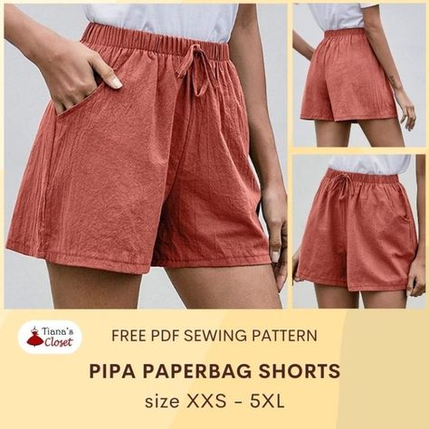 Pipa paperbag shorts free PDF sewing pattern – Tiana's Closet Shorts With Pockets Pattern, Free Linen Shorts Pattern, Shorts Pattern Sewing Free, Jean Shorts Sewing Pattern, Baggy Shorts Sewing Pattern, Elastic Waist Shorts Pattern Free, Plus Size Shorts Sewing Pattern, Elastic Shorts Pattern, Shorts Pattern Free Women's