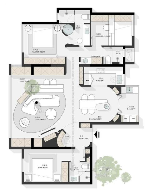 4bhk House Plan Floors, Villa Layout, Autocad Plan, Rendered Floor Plan, 3d Floor Plan, Architecture Drawing Plan, Interior Architecture Drawing, Layout Plan, Interior Design Presentation