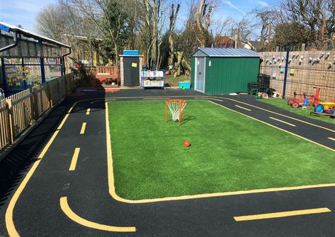 Driveway Play Area, Shade For Playground Backyards, Diy Playground Flooring, Playground Surface Ideas, Backyard Playground Flooring, Playground Ideas Preschool, Playground Games For Kids, Playground Flooring Ideas, Playground Design Landscape