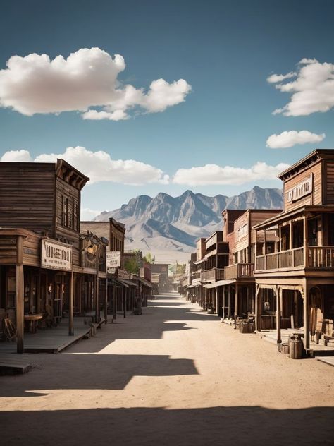 Sci Fi Western Town, Western Town Drawing, Wild West Town Aesthetic, Wild Western Aesthetic, Old Western Towns Wild West, American Cowboy Aesthetic, Old Western Buildings, Western Town Buildings, 1800s Western Aesthetic