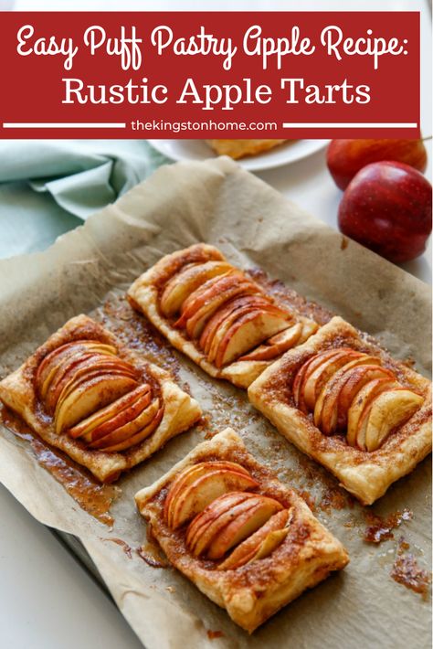 Fall is here - and that means apples and cinammon and all the delicious flavors of the season! This rustic tart is an easy puff pastry apple recipe that will make people think you spent hours in the kitchen - frozen puff pastry is the secret! Tin Can Snowman, Can Snowman, Rustic Tart, Rustic Apple Tart, Puff Pastry Apple, Apple Tarts, Apple Tart Recipe, Apple Pastry, Apple Puff Pastry