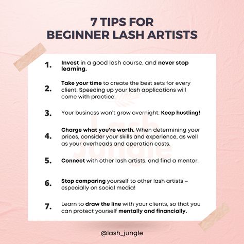 Lash Artist Beginner, Beginner Lash Extensions, Lash Extensions Knowledge, Lash Tech Tips For Clients, Lash Artist Tips And Tricks, Self Taught Lash Tech, Lash For Beginners, Content For Lash Techs, Things You Need To Start A Lash Business