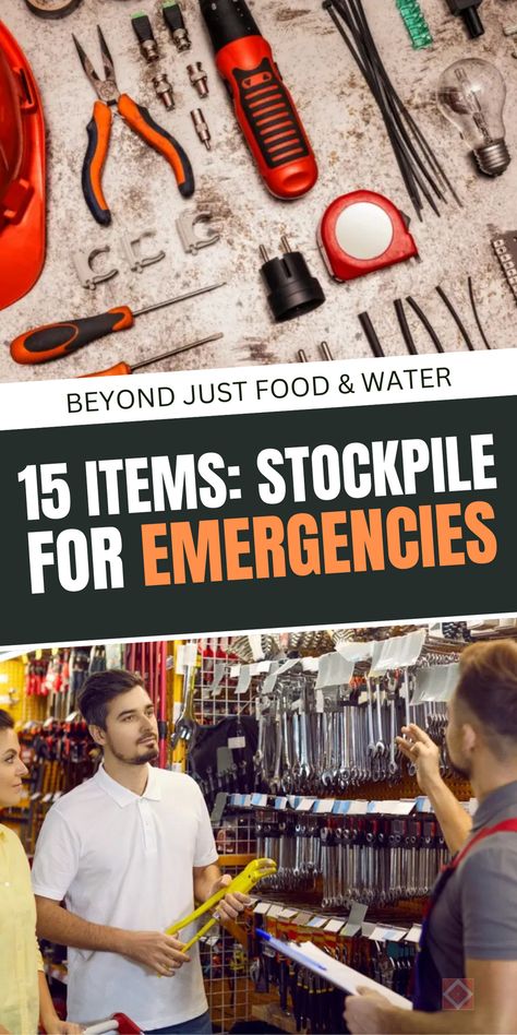 Build a comprehensive emergency stockpile with these 15 critical items beyond just food and water! Perfect for homesteading and emergency preparedness, this list includes practical items like hygiene supplies, tools, and other must-haves. Save this pin for peace of mind or click to explore these essential stockpiling tips to keep your homestead prepared. Stockpile List, Emergency Stockpile, Emergency Go Bag, Emergency Preparedness Items, Power Cut, Emergency Radio, Survival Items, Emergency Preparedness Kit, Emergency Contact