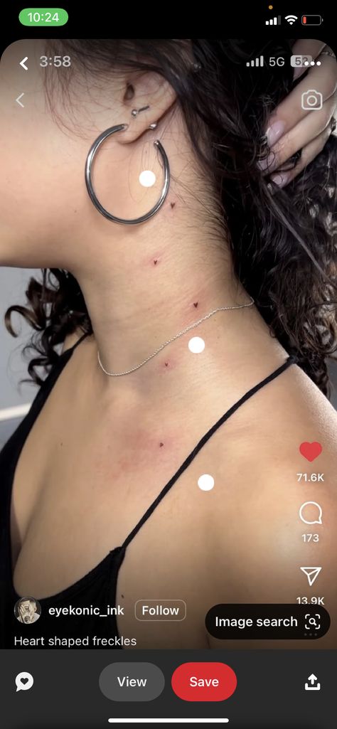 Mole Tattoo Coverup, Moles On Neck, Heart Freckle Tattoo, Heart Freckles, Freckles Tattoo, Birthmark Tattoo, Mole Tattoo, Tattooed Freckles, Small Colorful Tattoos