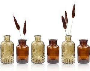 Rinlong 6Pcs Amber Glass Vase Small Bud Vases Brown Textured Rustic Decorative Glass Bottles for Flowers Vase Mini Wedding Centerpiece Vases Decor Fall Wedding Circle Table Decor, Brown Decorations Party, Rustic Wedding Cake Stand Wood, Amber Vases, Freedom Vibes, Desert Wedding Decor, Fireplace Bookshelf, Decorative Glass Bottles, Small Bud Vases