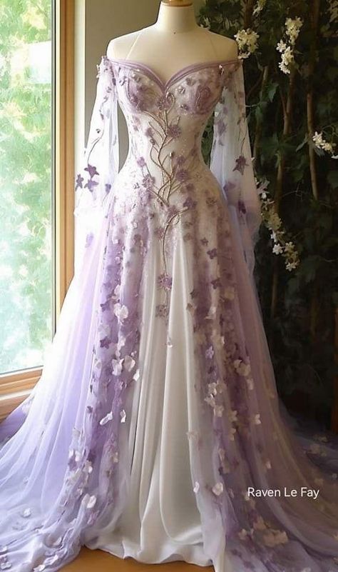 Purple Wedding Dress, Fairy Wedding Dress, Fantasy Dresses, Dream Wedding Ideas Dresses, Fantasy Gowns, Pretty Prom Dresses, Fairytale Dress, Fantasy Dress, Fairy Dress