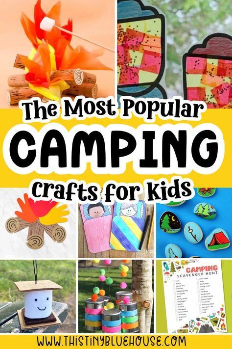 The best collection of adorable camping crafts for kids. These easy camping craft ideas for preschoolers and elementary aged children are a fun craft idea for kids who love camping!  🌲camping crafts for kids 🌲summer camp crafts 🌲summer camp craft activities 🌲camp craft ideas 🌲day camp crafts for kids Family Camp Crafts, Camp Theme School Activities, Kids Camp Crafts Ideas, Camping Classroom Crafts, Summer Adventures For Kids, Camping Steam Activities, Camping Crafts For Kindergarten, Camp Arts And Crafts For Kids, Camping Arts And Crafts For Kids