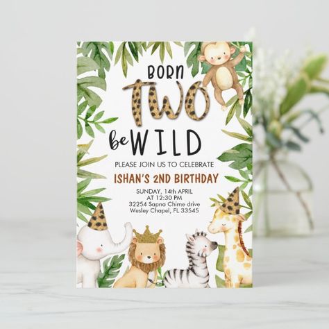 Create your own Invitation | Zazzle Two Wild Birthday, Third Birthday Invitations, Jungle Thema, 2nd Birthday Party For Boys, Wild Birthday Party, Wild One Birthday Invitations, Safari Theme Birthday, Two Wild, 2nd Birthday Party Themes