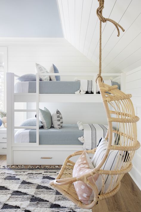 Coastal House Backyard, Coastal Toddler Room, Coastal Kids Bedroom, Beach House Bunk Room, Beach House Airbnb, Home Decor 2023, Beachy Home, Beach House Bedroom, Built In Bunks