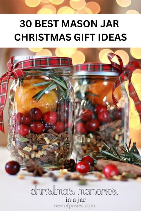 Want some fun diy mason jar ideas you can give as gifts? These are great for friends, family, coworkers or neighbors or teachers! Gift them something sweet that's easy for you to make. #christmas #masonjargifts #masonjars Potpourri Jar Gift, Christmas Gift For Coworkers Diy, Mason Jar Christmas Potpourri, Things To Make For Christmas Gifts Mason Jars, Mason Jar Potpourri Christmas Gifts, Mason Jar Simmer Pot Gift, Christmas Simmer Pot Gift In A Jar, Christmas Gift For Teachers Diy, Homemade Christmas Gifts For Family Diy