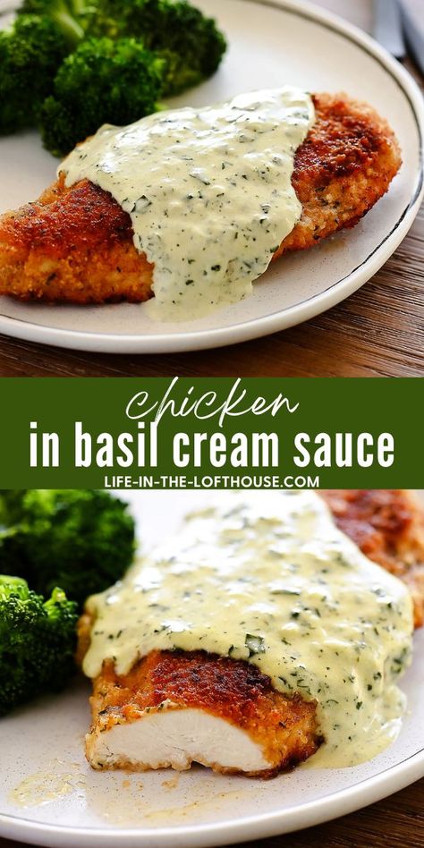 Chicken in Basil Cream Sauce is an elegant meal perfect for a special night in. Usa Recipes, Basil Cream Sauce, Favorite Dinner, Chicken Entrees, Video Tiktok, Health Dinner, Hearty Stews, Health Dinner Recipes, Chicken Dishes Recipes