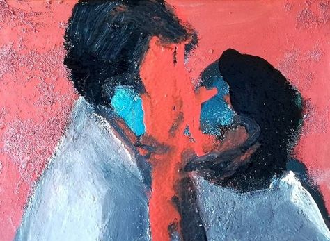 Painting Of People Kissing, Art About Human Connection, Lovers Abstract Art, People Kissing Painting, Two People Kissing Art, Two People Painting, Lovers Art Painting, Human Connection Art, Paintings About Love