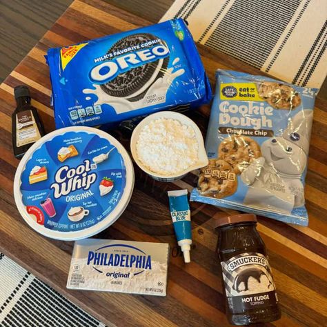 Cookie Monster Dip - Cooking in the Midwest Monster Cookie Dip Recipe, Cookie Monster Dip, Cookie Monster Themed Birthday Party, Cookie Monster Desserts, Cookie Monster 2nd Birthday Boy, Monster Dip, Peanut Butter Brownie Bites, Cooking In The Midwest, Pillsbury Cookie Dough