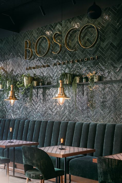 BOSCO / Italian Restaurant on Behance Modern Italian Restaurant Interiors, Wine Bar Aesthetic, Cafe Bookshop, Moody Bar, Wine Lounge, Luxury Restaurant Interior, Restaurant Design Inspiration, Moody Vibes, Modern Restaurant Design