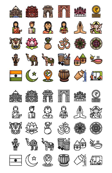 30 India Element Icons. Download Tourism In India Project, India Illustration, Introvert Jokes, India Logo, Boarders Designs For Projects, Indian Drawing, India Poster, Heavy Dupatta, Small Doodle