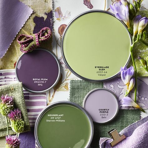 Lavender And Green Color Palette, Green And Purple Decor, Green And Purple Bedroom, Calming Color Palette, Earthy Palette, Purple Bedroom, Purple Rooms, Color Schemes Colour Palettes, Home Inspo