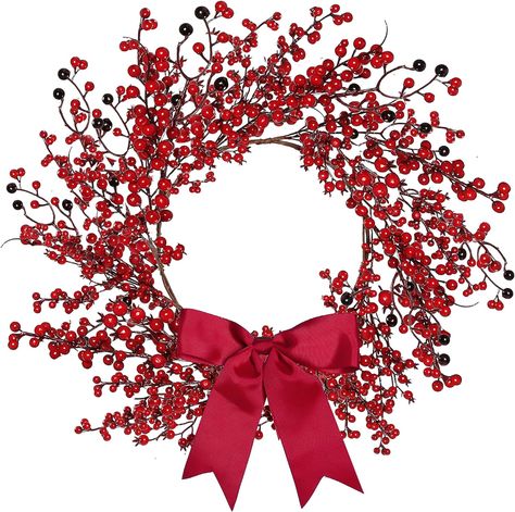 Wreath with Bowknot Christmas Decoration for Front Door Home Indoor Outdoor Farmhouse Wall Window Christmas Holiday Red Berry Wreath, Outdoor Farmhouse, Artificial Christmas Wreaths, Home Decor Hooks, Christmas Hanging Decorations, Berry Wreath, Wall Window, Xmas Wreaths, Handmade Christmas Decorations