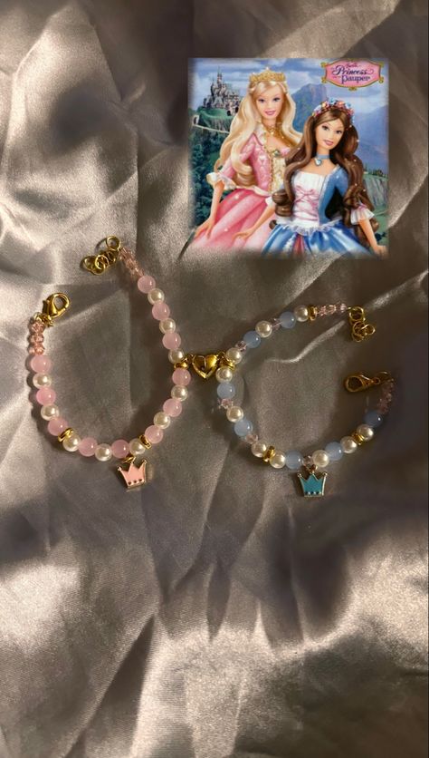 barbie, princess jewelery Beaded Bracelets Barbie, Barbie Inspired Beaded Bracelet, Barbie Themed Gifts, Barbie Jewelry Diy, Diy Barbie Bracelet, Princess Beads Bracelet, Barbie Inspired Bracelet, Barbie Bracelet Beads, Barbie Bracelets