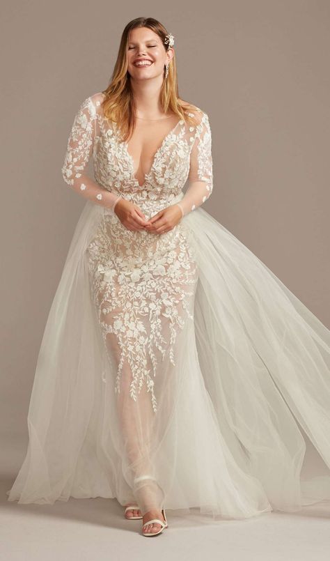 The 27 Best Plus Size Wedding Dresses of 2020 2 In 1 Wedding Dress, Illusion Wedding Dress, Plus Wedding Dresses, Wedding Dress Plus Size, Davids Bridal Wedding Dresses, Plus Size Wedding Gowns, Pnina Tornai, Gaun Fashion, A Wedding Dress