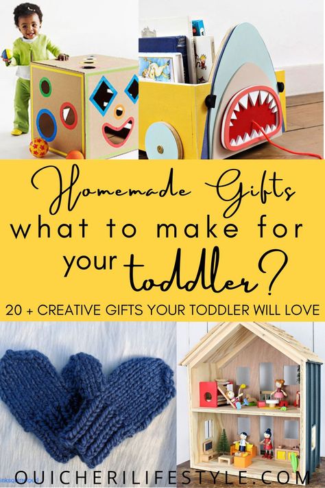 DIY Gift ideas for your toddler. Christmas gift ideas your young kids will love! #homemadechristmasgifts #diygifts #homemadegifts #kids #toddlers #holidays Gift Ideas For Daycare Kids, Diy Gifts From Grandkids, Diy Gifts For Little Boys, Homemade Toddler Gifts, Handmade Gifts For Kids To Make, Handmade Gifts For Toddlers, Homemade Toddler Christmas Gifts, Homemade Toddler Toys, Homemade Gifts For Toddlers