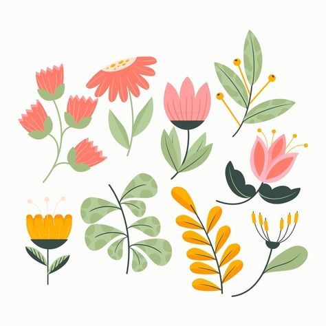 Flat flower collection | Free Vector #Freepik #freevector #flower #nature #cartoon #hand-drawn Nature Cartoon, Spring Flowers Background, Doodle Art Flowers, Easy Flower Painting, Drawing Frames, Flower Collection, Gouache Art, Floral Drawing, Flower Nature