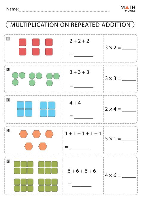 Multiplication Arrays and Repeated Addition Worksheets - Math Monks Repeated Addition Activities, Worksheet Multiplication, Repeated Addition Worksheets, Multiplication Practice Worksheets, Repeated Addition Multiplication, Array Worksheets, Multiplication Arrays, Addition Worksheet, Alphabet Worksheets Free