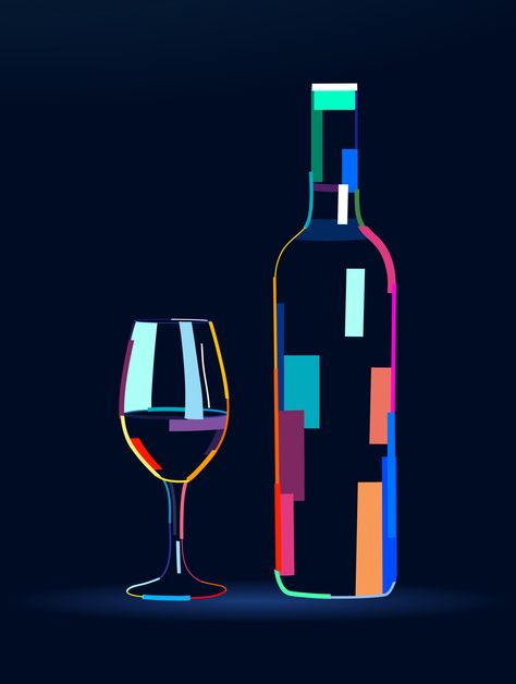 Download the Abstract wine bottle with glass from multicolored paints. Colored drawing. Vector illustration of paints 6404221 royalty-free Vector from Vecteezy for your project and explore over a million other vectors, icons and clipart graphics! Wine Glass Illustration, Art Du Vin, Art Mini Toile, Bottle Drawing, Wine Painting, Drawing Vector, Wine Art, Art Et Illustration, Doodle Art Designs