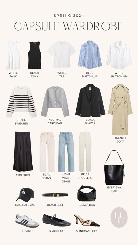 Spring Capsule Wardrobe - Nena Evans 70s Coastal, Travel Capsule Wardrobe Spring, Family Dinner Outfit, Spring Outfits Ideas, Chic Capsule Wardrobe, Basic Clothing, Week Outfits, Capsule Wardrobe Casual, Spring Travel