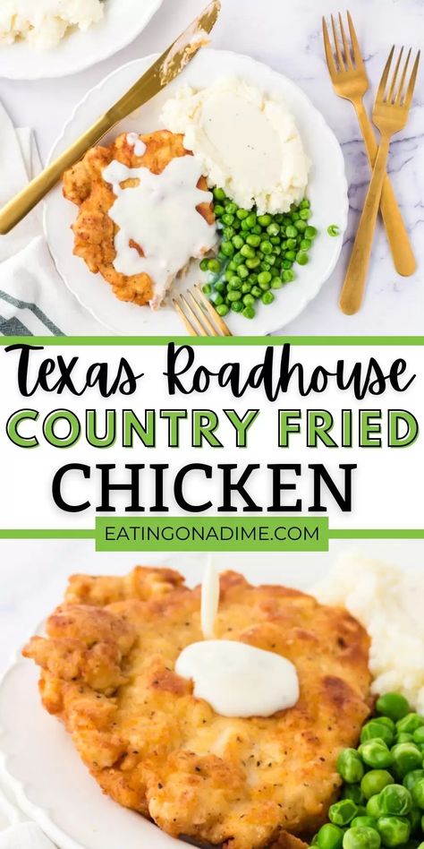 Have you ever had the Country Fried Chicken at Texas Roadhouse? It’s amazing and easy to make at home with this easy copycat recipe. You’ll love this simple copycat Southern Country Fried Chicken recipe. #eatingonadime #copycatrecipes #chickenrecipes #southernrecipes Baked Country Fried Chicken, All Day Recipes Dinners, Easy Chicken Fried Chicken Recipe, Easy Country Fried Chicken, Southern Chicken Fried Chicken, Home Cooked Southern Meals, Chicken With Buttermilk Recipes, Country Meals Southern Style Dinners, How To Make Chicken Fried Chicken