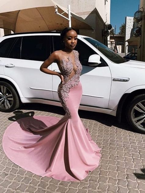 Trumpet/Mermaid Charmeuse Applique Jewel Sleeveless Sweep/Brush Train Dresses Girl Prom Dress, Aso Ebi Lace, Train Dresses, Gorgeous Prom Dresses, Prom Dress Long, Prom Girl Dresses, Senior Prom Dresses, Prom Dress Inspiration, Pink Prom