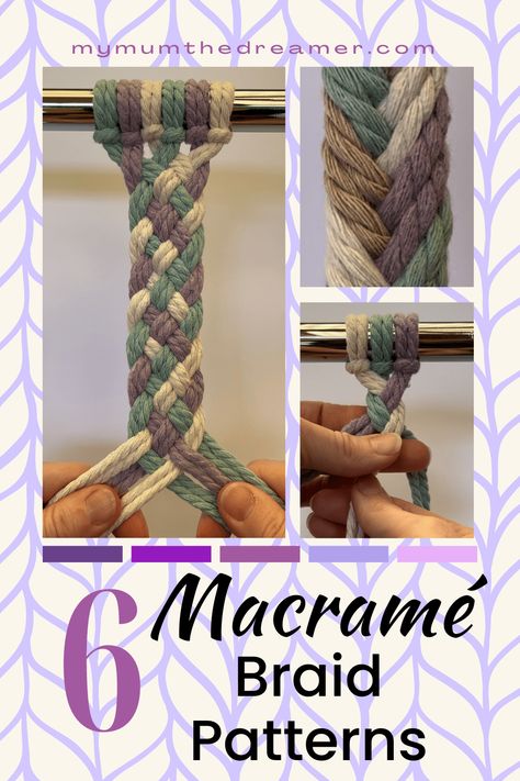 6 Macramé Braid Patterns - My Mum the Dreamer Horizontal Braid Macrame, Box Braid Pattern, Macrame Braids, Norse Knots, 6 Strand Braids, Macrame Braid, Celtic Braid, Four Strand Braids, Plait Braid