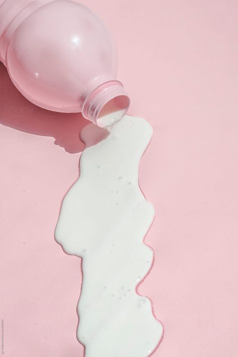 spilled milk from pink bottle on pink background, food, milk,minimal,diet,breakfast Milk Peel, Milk Photography, Milk Art, Background Food, Pink Desserts, Spilled Milk, Milk Packaging, Vanilla Milk, Pink Background Images