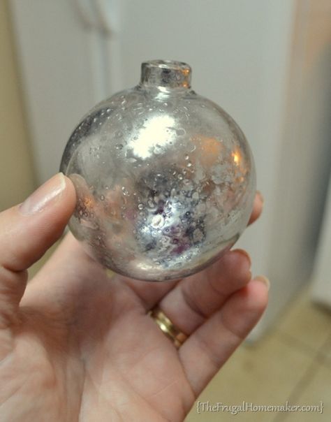 DIY Mercury Glass Ornaments Diy Mercury Glass Ornaments, Glass Ornaments Diy, Vintage Mercury Glass Ornaments, Clear Christmas Ornaments, Mercury Glass Diy, Mercury Glass Christmas Ornaments, Mercury Glass Christmas, Glass Diy, Mercury Glass Ornaments