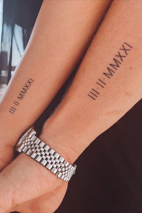 Wedding Date Tattoos, Font Tato, Anniversary Tattoo, Partner Tattoos, Roman Tattoo, Roman Numeral Tattoo, Wife Tattoo, Numeral Tattoo, Roman Numeral Tattoos